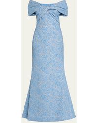 Teri Jon - Off-Shoulder Metallic Jacquard Gown - Lyst