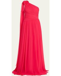 Teri Jon - Draped One-Shoulder Pleated Chiffon Gown - Lyst