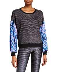 Terez Show Your Stripes Printed Puff Sleeve Sweatshirt - Black