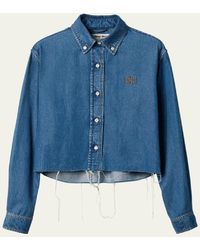 Miu Miu - Denim Cropped Collared Button Down Shirt - Lyst