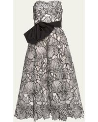 Marchesa - Strapless Floral-embroidered Bow Midi Dress - Lyst