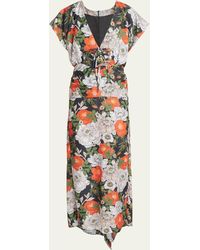MERYLL ROGGE - Floral-print Summer Midi Dress With Back Drape - Lyst