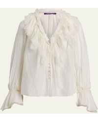 Ralph Lauren - Kensley Cotton-Silk Voile Ruffle Blouse - Lyst