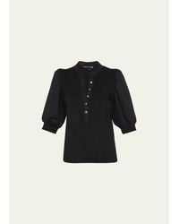 Veronica Beard - Coralee Puff Sleeve Button-Front Top - Lyst
