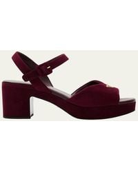 Prada - Suede Triangle Logo Platform Sandals - Lyst