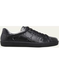 Gucci - New Ace GG-Embossed Leather Low-top Sneakers - Lyst
