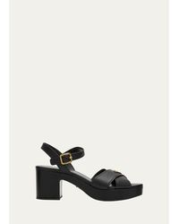 Prada - 65Mm Triangle Logo Crisscross Leather Platform Sandals - Lyst