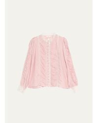 LoveShackFancy - Jacque Lace-Trim Ruched Silk Top - Lyst