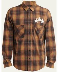 Amiri - Plaid Cotton Flannel Star Applique Shirt - Lyst