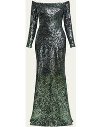 Elie Saab - Off-The-Shoulder Ombre Sequin Trumpet Gown - Lyst