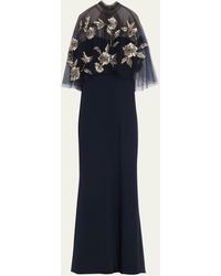 Marchesa - Strapless Crepe Gown With Embellished Capelet - Lyst