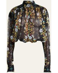 Etro - Floral-print Sheer Button Up Silk Blouse - Lyst