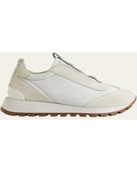 Brunello Cucinelli - Mixed Leather Slip-on Runner Sneakers - Lyst
