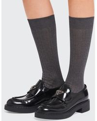 Prada - Solid Ribbed Cotton Knee High Socks - Lyst