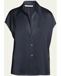 Vince - Cap-sleeve Ruched-back Silk Blouse - Lyst