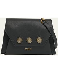 Balmain - Embleme Flap Shoulder Bag In Grained Leather - Lyst
