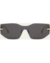 Fendi - Oversized Logo Metal Shield Sunglasses - Lyst