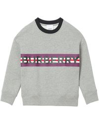 Burberry Boy's Marlon Logo Stripe Sweatshirt - Gray