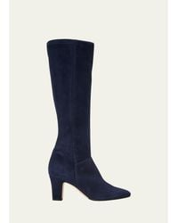 Manolo Blahnik - Pitana Suede Block-Heel Knee Boots - Lyst