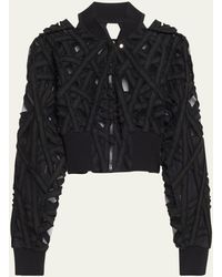 Rick Owens - Cutout Denim And Tulle Cropped Bomber Jacket - Lyst