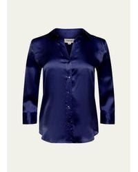 L'Agence - Dani Silk Satin 3/4-Sleeve Button-Down Blouse - Lyst