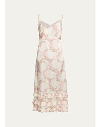 Simone Rocha - Floral Satin Tiered Ruffle Midi Slip Dress - Lyst