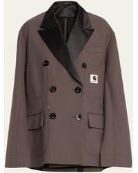 Sacai - X Carhartt Bonded Suiting Double-breasted Cape Blazer - Lyst