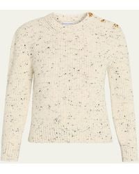 Bottega Veneta - Button-Shoulder Speckled Rib Crewneck Sweater - Lyst