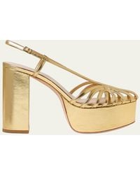 Loeffler Randall - 120Mm Isabella Lattice Metallic Leather Platform Sandals - Lyst