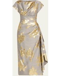 Lela Rose - Florence Metallic Floral Jacquard Draped Midi Dress - Lyst