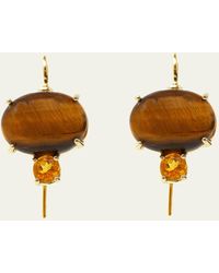 Grazia And Marica Vozza - 18k Yellow Gold Monachina Stone Hook Earrings With Tiger Eye And Citrine Quartz - Lyst