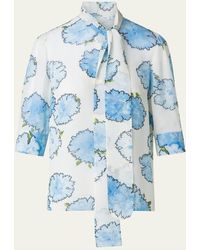 Akris Punto - Tie-Neck Carnation Print Silk Chiffon Blouse - Lyst