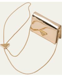 Prada - Metallic Brushed Leather Card Holder With Strap - Lyst