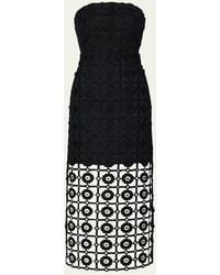 MILLY - Kait Strapless Tile Lace Midi Dress - Lyst