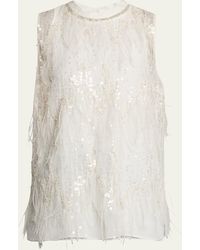 Brunello Cucinelli - Sequin And Ostrich Feather Embellished Tank Top - Lyst