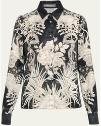 Lela Rose - Lucy Floral-print Satin Shirt - Lyst