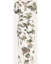 Jason Wu - Floral Ruched Jersey Midi Dress With High Slit - Lyst