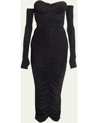 Alex Perry - Crystal Strapless Ruched Midi Dress With Gloves - Lyst