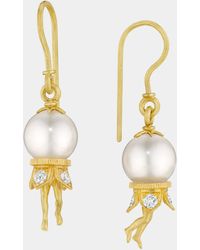 Anthony Lent - Bosch Pearl Earrings In 18k Gold With Diamonds - Lyst
