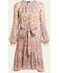 Etro - Tie-waist Printed High-low Silk Midi Dress - Lyst