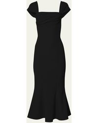 Carolina Herrera - Square Neck Trumpet Midi Dress With Cap Sleeves - Lyst