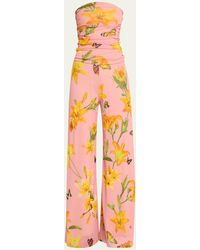 Fuzzi - Strapless Floral-print Tulle Jumpsuit - Lyst