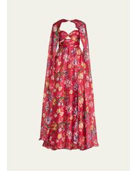 Marchesa - Cutout Floral-print Sweetheart Cape Gown - Lyst