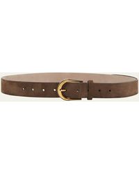 Brunello Cucinelli - Suede Leather Belt With Round Belt Buckle - Lyst