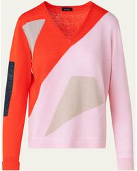 Akris - Cotton And Linen Knit Sweater With Spectra Intarsia Details - Lyst
