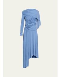 Lanvin - Asymmetric Draped Jersey Button-Sleeve Midi Dress - Lyst