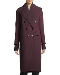 Burberry Cashmere Double-breasted Coat W/ Ribbed Trim - Purple