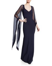 La Petite Robe Di Chiara Boni V-neck Cape-illusion Sheer-sleeve Gown - Blue