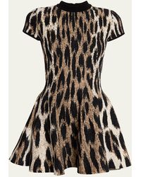 Balmain - Leopard Jacquard Fit-&-Flare Mini Dress - Lyst