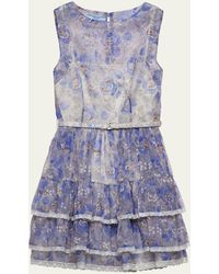 Prada - Floral Tiered Lace-trim Leather Belted Chiffon Mini Dress - Lyst